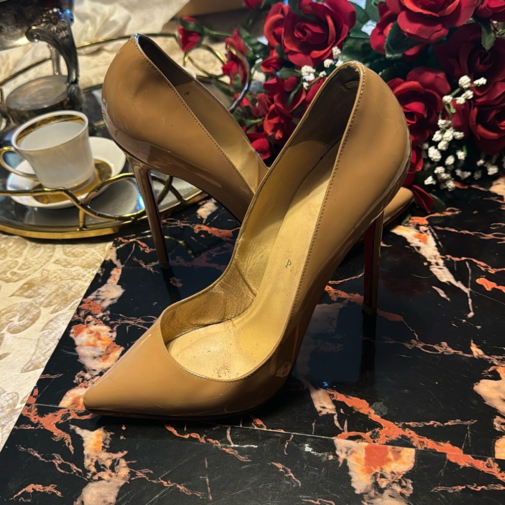 Louboutin Pigalle 120 Tan Patent Louboutin Heels